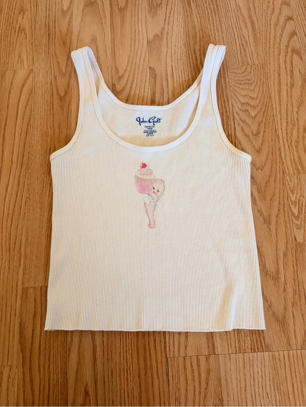 Brandy Melville Cream Ribbed Graphic Tank